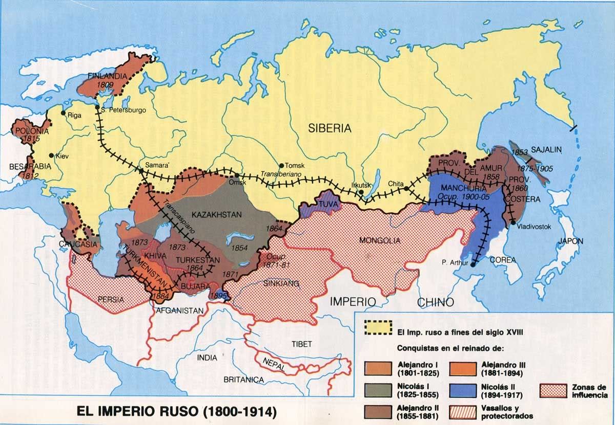 Resultado de imagen de mapa imperio ruso siglo xix